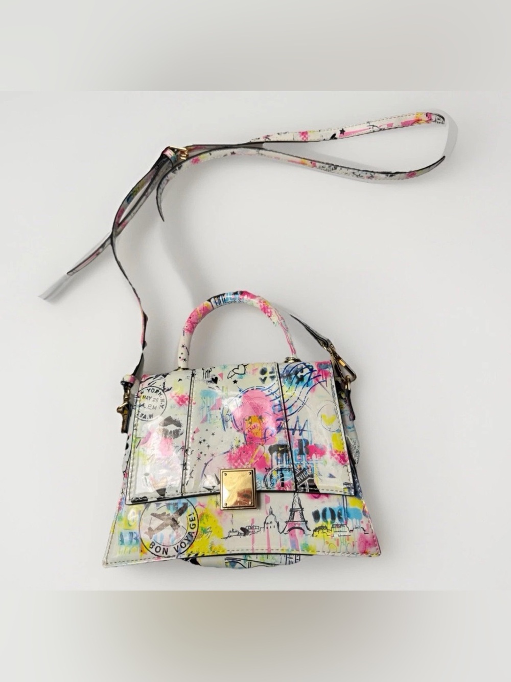 Aldo White Multicolor Graffiti Top-Handle Shoulder Bag